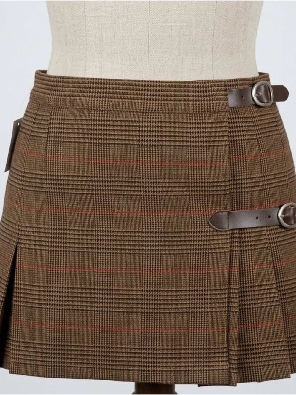 Brandy Melville Dana Buckle Plaid Pleated Mini Skirt
